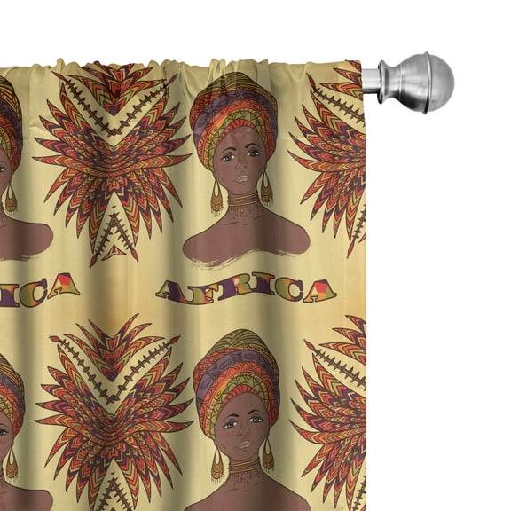 Ambesonne African Curtains, Turban Palms Cultural, Pair of 28"x84", Multicolor