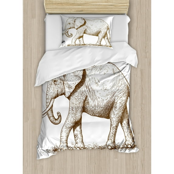Ambesonne African Duvet Cover Set, Savannah Wild Animals Art, Twin, White and Brown
