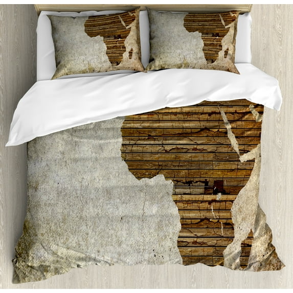 Ambesonne African Duvet Cover Set, Wooden Plank Map, King, Tan Umber and Brown