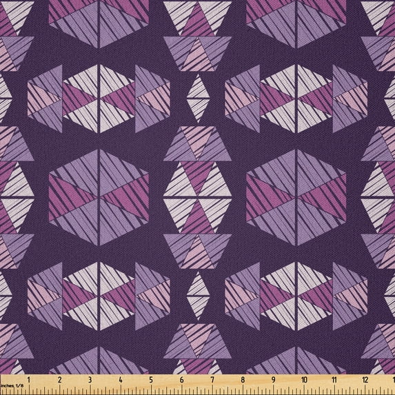 Ambesonne African Fabric by the Yard Microfiber, Grunge Geometric Shapes Art, 1 Yard, Dark Purple Pale Fuchsia