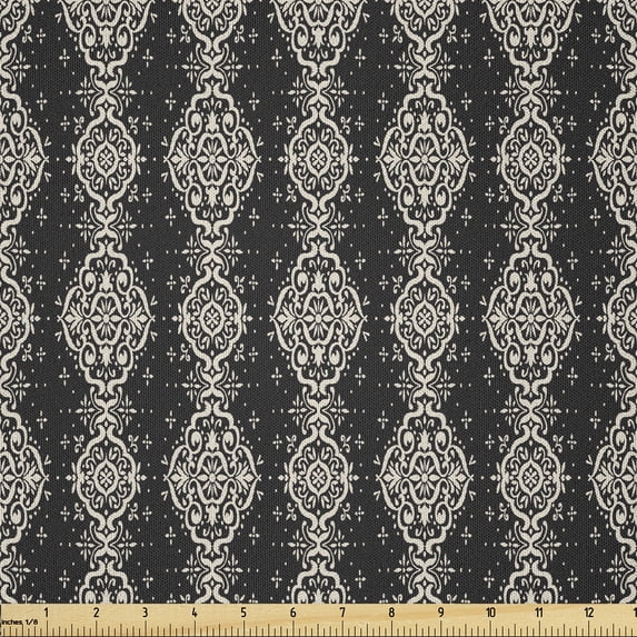 Ambesonne African Fabric by the Yard Microfiber, Monochrome Snowflakes Lines, 10 Yards, Dark Maroon and Champagne