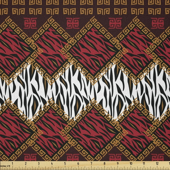 Ambesonne African Fabric by the Yard Microfiber, Wildlife Animal Skin, 5 Yards, Brown and Red