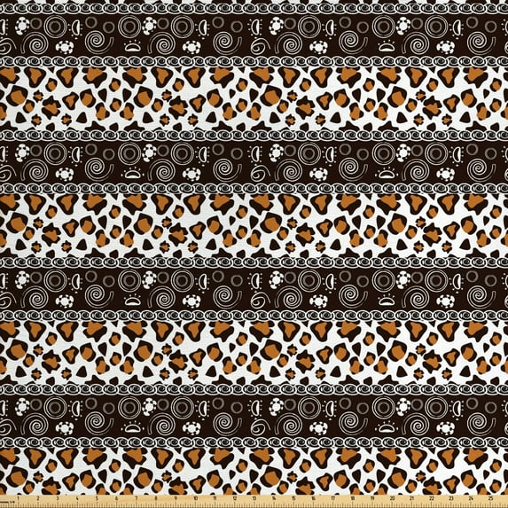 Ambesonne African Fabric by the Yard Upholstery, Cheetah Skin Circles, 2 Yards, Pale Coffee Brown White