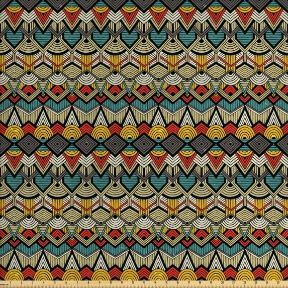 Ambesonne African Fabric by the Yard Upholstery, Folk Art Sharp Motifs, 5 Yards, Multicolor
