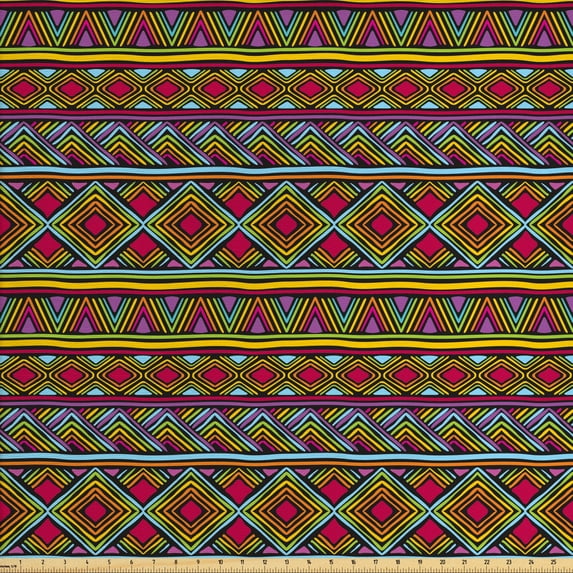 Ambesonne African Fabric by the Yard Upholstery, Geometric Colorful, 2 Yards, Multicolor