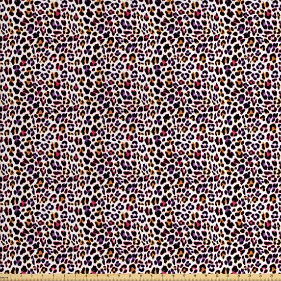 Ambesonne African Fabric by the Yard Upholstery, Savannah Leopard Animal, 2 Yards, Marigold Magenta Violet