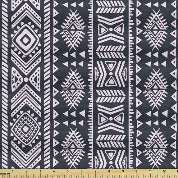 Ambesonne African Fabric by the Yard Upholstery, Vertical Art Borders, 10 Yards, Cadet Blue White