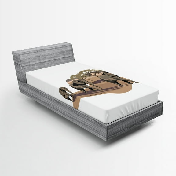 Ambesonne African Fitted Sheet, Animals on Savannah Modern, Twin XL Size, White and Brown