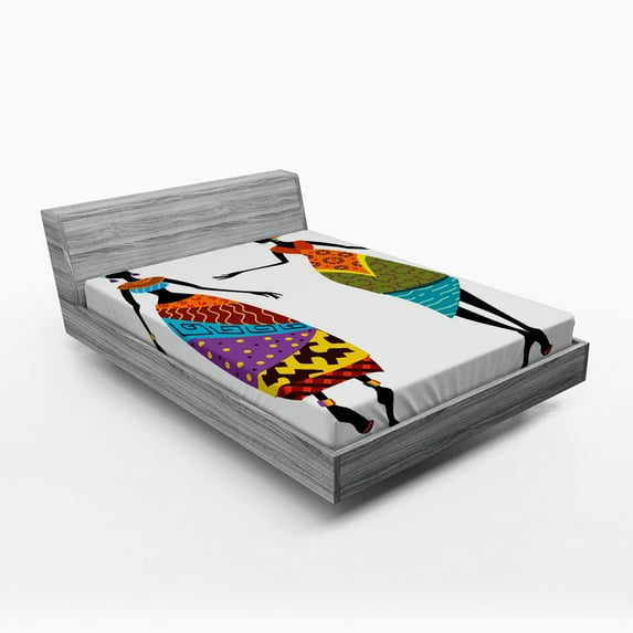 Ambesonne African Fitted Sheet, Costumes, Full Size, Multicolor