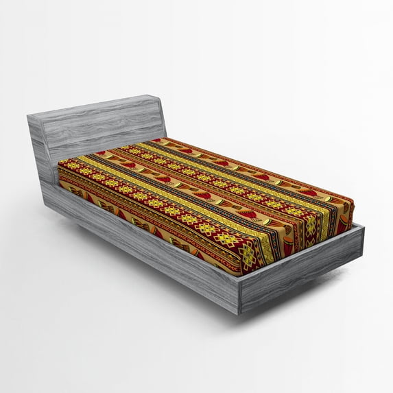 Ambesonne African Fitted Sheet, Ethnic Musical Instrument, Twin Size, Multicolor