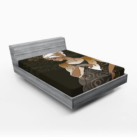 Ambesonne African Fitted Sheet, Lady in Ethnic Ornaments, Full Size, Taupe Pale Brown
