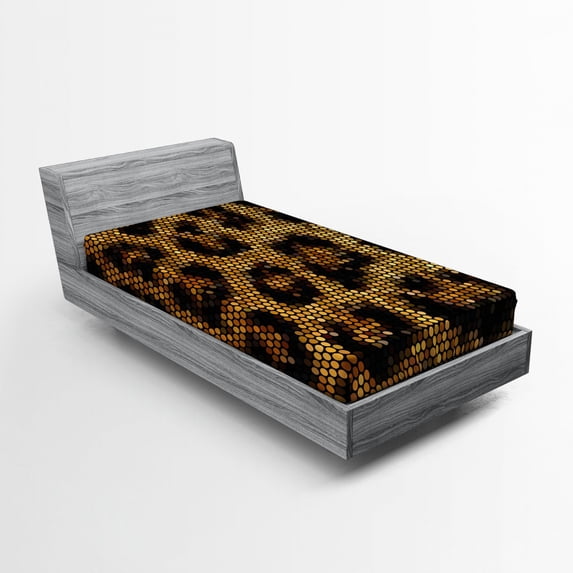 Ambesonne African Fitted Sheet, Leopard Motif Trippy, Twin Size, Apricot Dark Brown