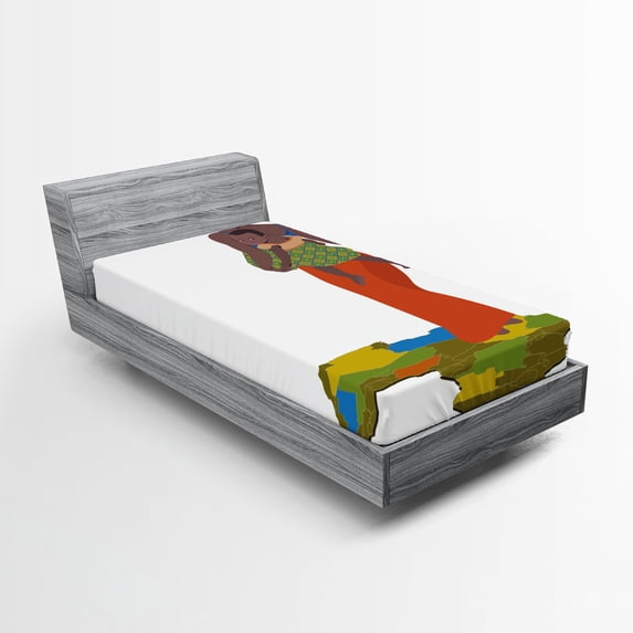 Ambesonne African Fitted Sheet, Mother Map, Twin XL Size, Multicolor