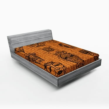 Ambesonne African Fitted Sheet, Native, Full Size, Charcoal Grey Dark Orange