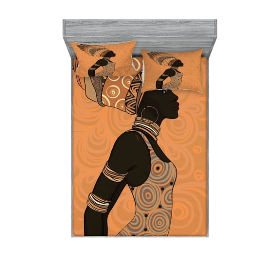 Ambesonne African Fitted Sheet & Pillow Sham Set, Local Woman, King, Multicolor