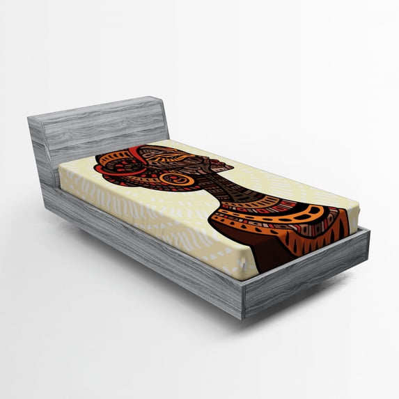 Ambesonne African Fitted Sheet, Portrait Folk Art, Twin XL Size, Multicolor