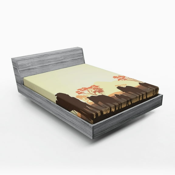 Ambesonne African Fitted Sheet, Savannah Animal Pastel Look, Full Size, Pale Yellow and Brown