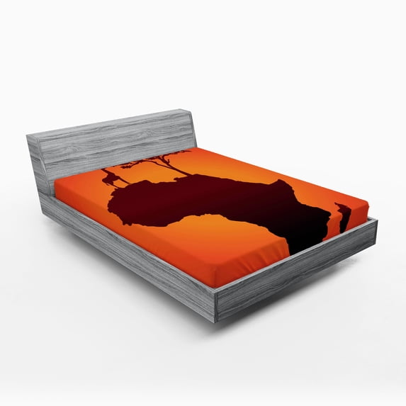 Ambesonne African Fitted Sheet, Savannah Map with Continent, Full Size, Orange and Brown