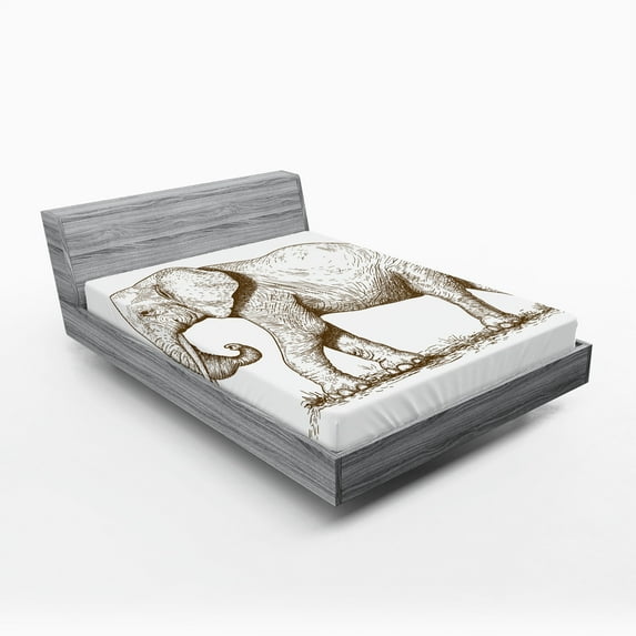 Ambesonne African Fitted Sheet, Savannah Wild Animals Art, California King, White and Brown