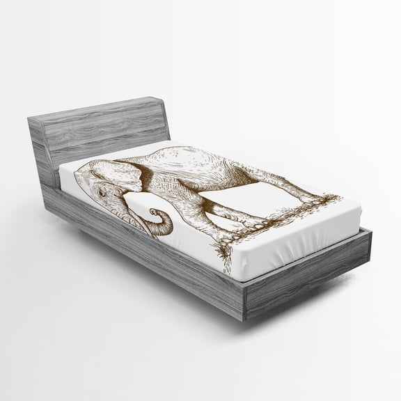 Ambesonne African Fitted Sheet, Savannah Wild Animals Art, Twin Size, White and Brown