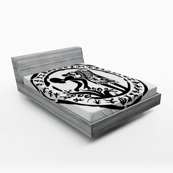 Ambesonne African Fitted Sheet, Tribe Woman Frame, Queen Size, Black and White