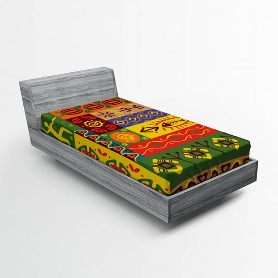 Ambesonne African Fitted Sheet, West Folk, Twin Size, Multicolor