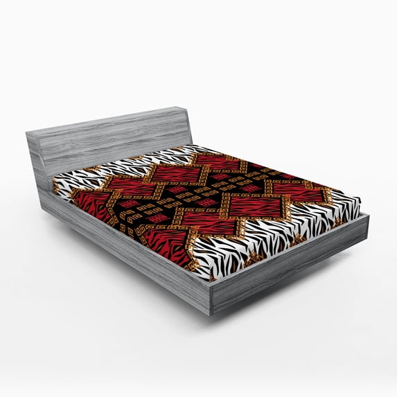 Ambesonne African Fitted Sheet, Wildlife Animal Skin, Queen Size, Brown and Red