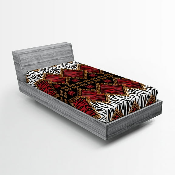 Ambesonne African Fitted Sheet, Wildlife Animal Skin, Twin XL Size, Brown and Red