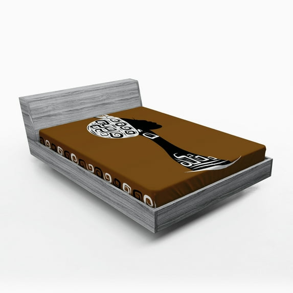 Ambesonne African Fitted Sheet, Woman in Culture Clothes, Full Size, Brown White Black