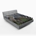 thumbnail image 1 of Ambesonne African Fitted Sheet, Zebra in Serengati Park, Queen Size, Reseda Green White Black, 1 of 2