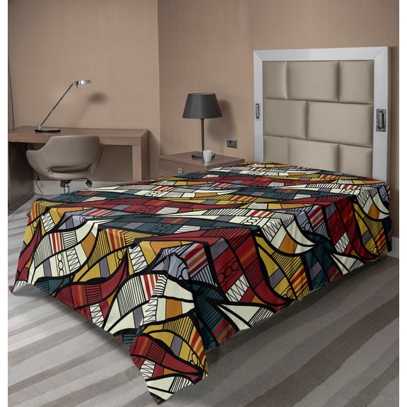 Ambesonne African Flat Sheet, Circles Chevrons Lines, Twin Size, Multicolor