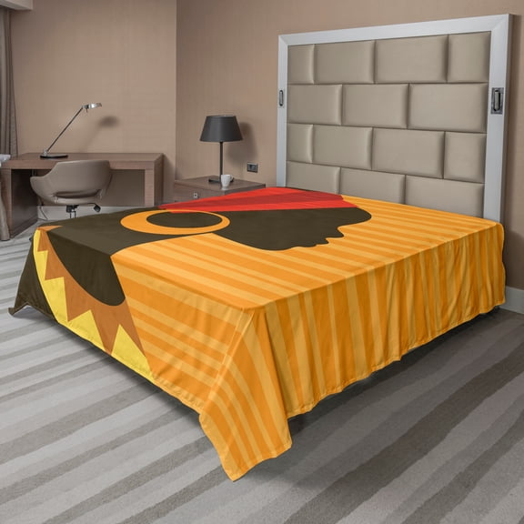 Ambesonne African Flat Sheet, Lady Silhouette Pop Lines, Full Size, Dark Brown Marigold