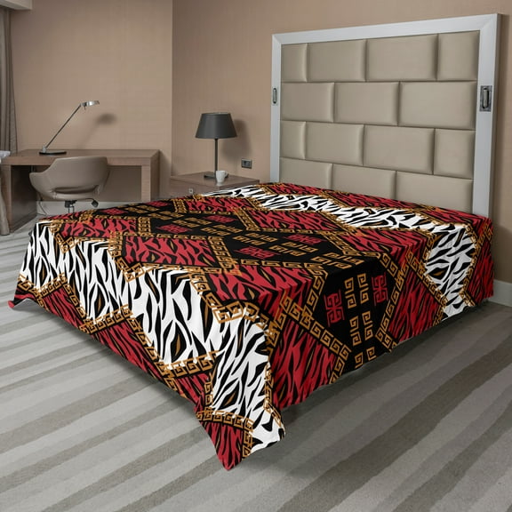 Ambesonne African Flat Sheet, Wildlife Animal Skin, California King, Brown and Red