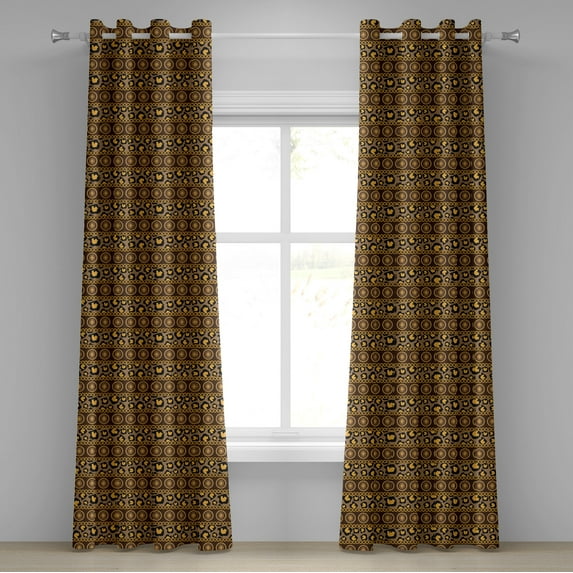 Ambesonne African Grommet Curtain, Leopard Skin Ornaments, 50" x 96", Umber Brown Marigold