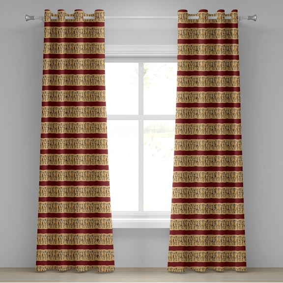 Ambesonne African Grommet Curtain, Native Culture, 50" x 84", Ruby Peach Black