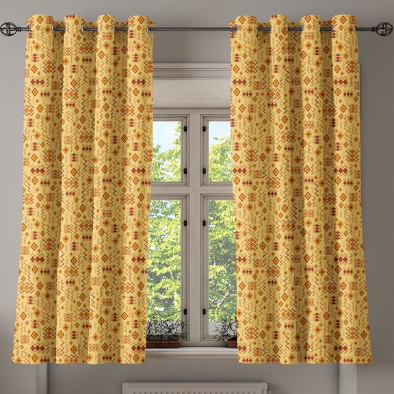 Ambesonne African Grommet Curtain, Random Doodles, 50" x 63", Brown Marigold Mustard