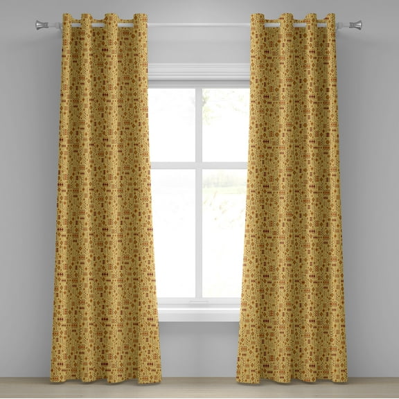 Ambesonne African Grommet Curtain, Random Doodles, 50" x 84", Brown Marigold Mustard