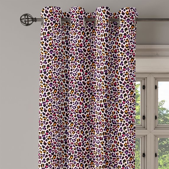 Ambesonne African Grommet Curtain Single Panel, Savannah Leopard Animal, 50"x60", Marigold Magenta Violet