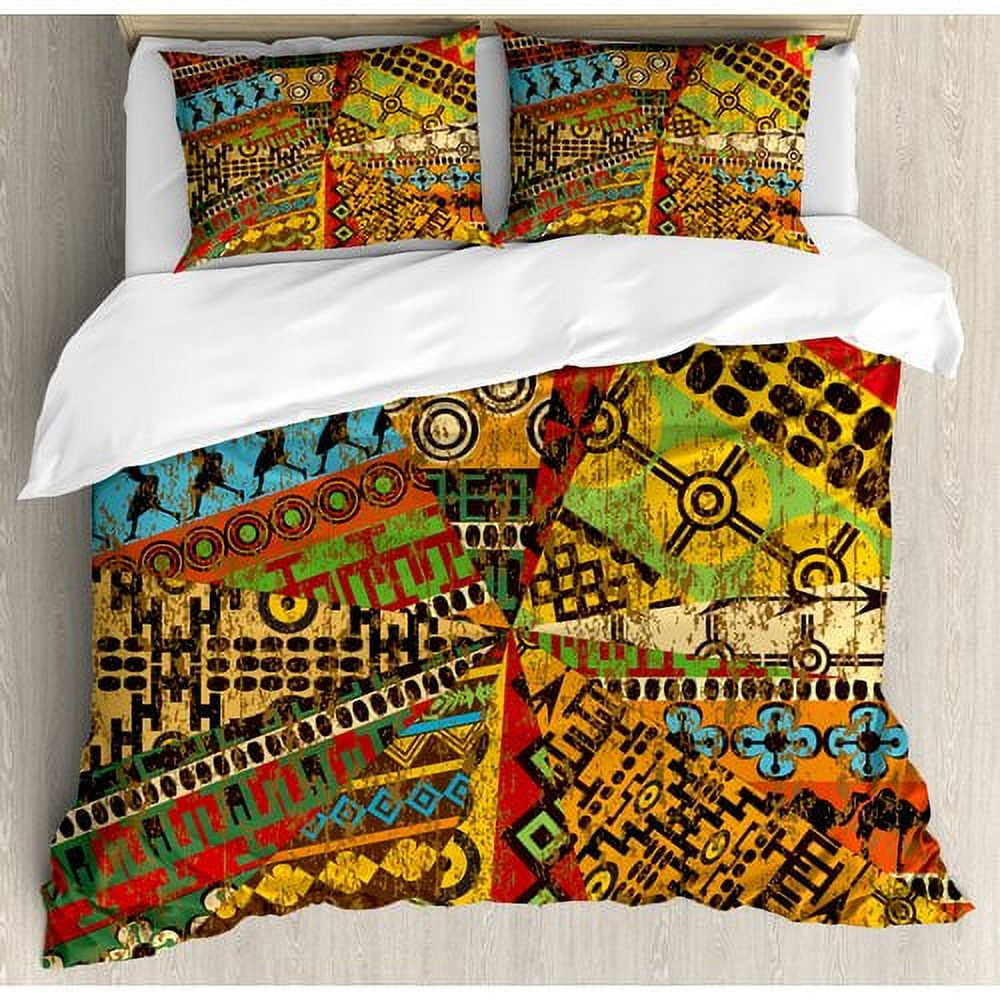 Queen Multicolor Microfiber Geometric Duvet Cover Set