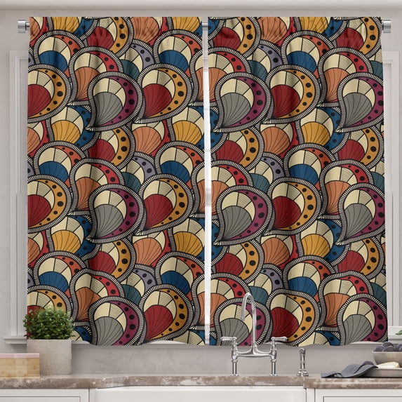 Ambesonne African Kitchen Curtains, Abstract Paisley Motifs, 55"x39", Multicolor