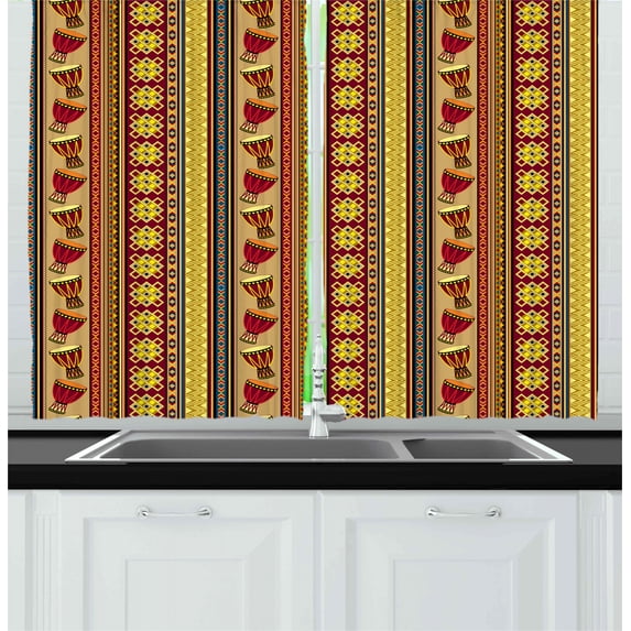 Ambesonne African Kitchen Curtains, Ethnic Musical Instrument, 55"x39", Multicolor