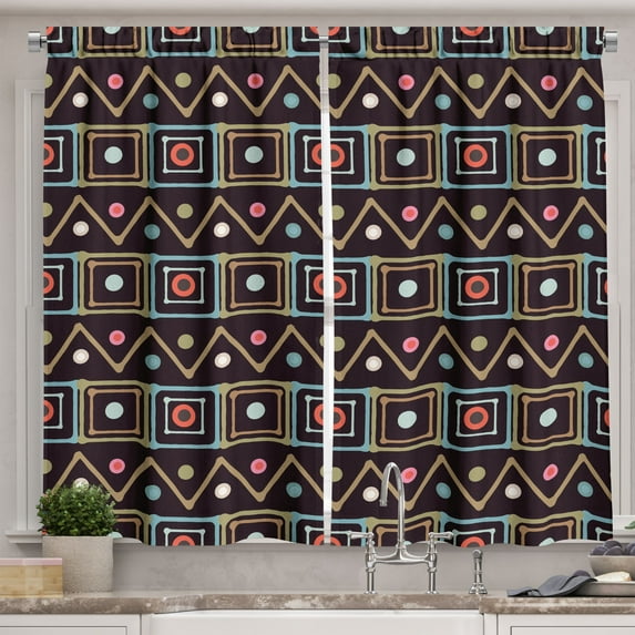 Ambesonne African Kitchen Curtains, Native Colorful Borders, 55"x39", Multicolor
