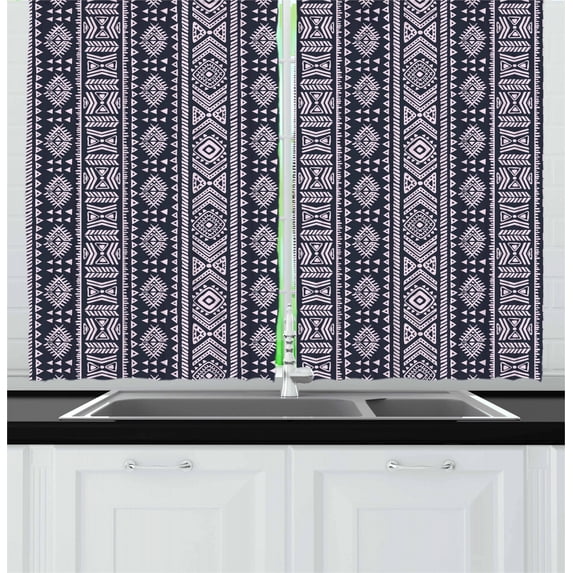 Ambesonne African Kitchen Curtains, Vertical Art Borders, 55"x39", Cadet Blue White