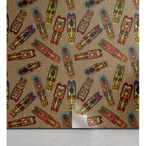 Ambesonne African Peel & Stick Wallpaper for Home, Bakongo Totem, 13"x100", Multicolor