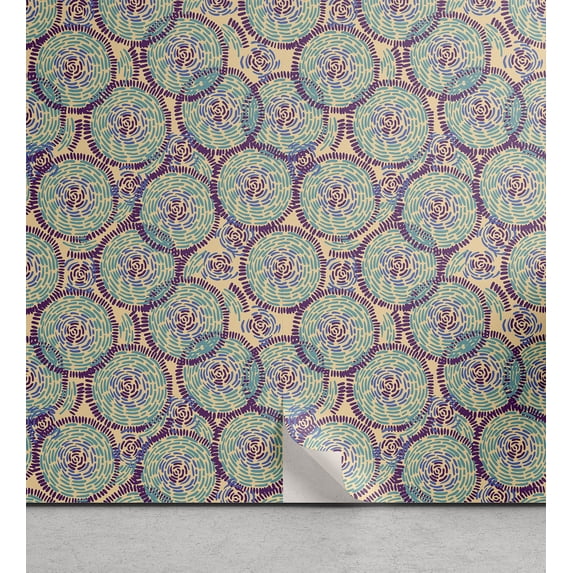 Ambesonne African Peel & Stick Wallpaper for Home, Bohemian Circles Groovy, 13"x36", Purple Peach Turquoise
