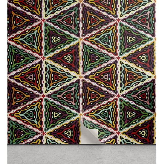 Ambesonne African Peel & Stick Wallpaper for Home, Geometric Grunge Mosaic, 13"x72", Multicolor