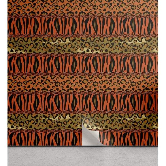 Ambesonne African Peel & Stick Wallpaper for Home, Leopard Cheetah Skin, 13"x100", Orange Amber and Sepia