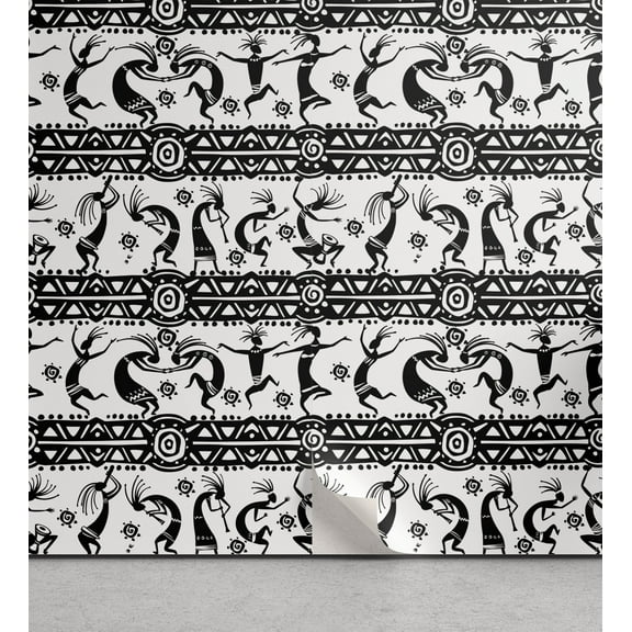 Ambesonne African Peel & Stick Wallpaper for Home, Oriental Dancer, 13"x72", Black White