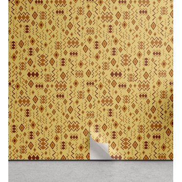 Ambesonne African Peel & Stick Wallpaper for Home, Random Doodles, 13"x100", Brown Marigold Mustard
