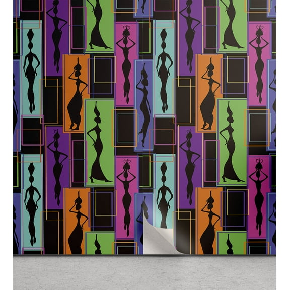 Ambesonne African Peel & Stick Wallpaper for Home, Vases on Heads, 13"x100", Multicolor